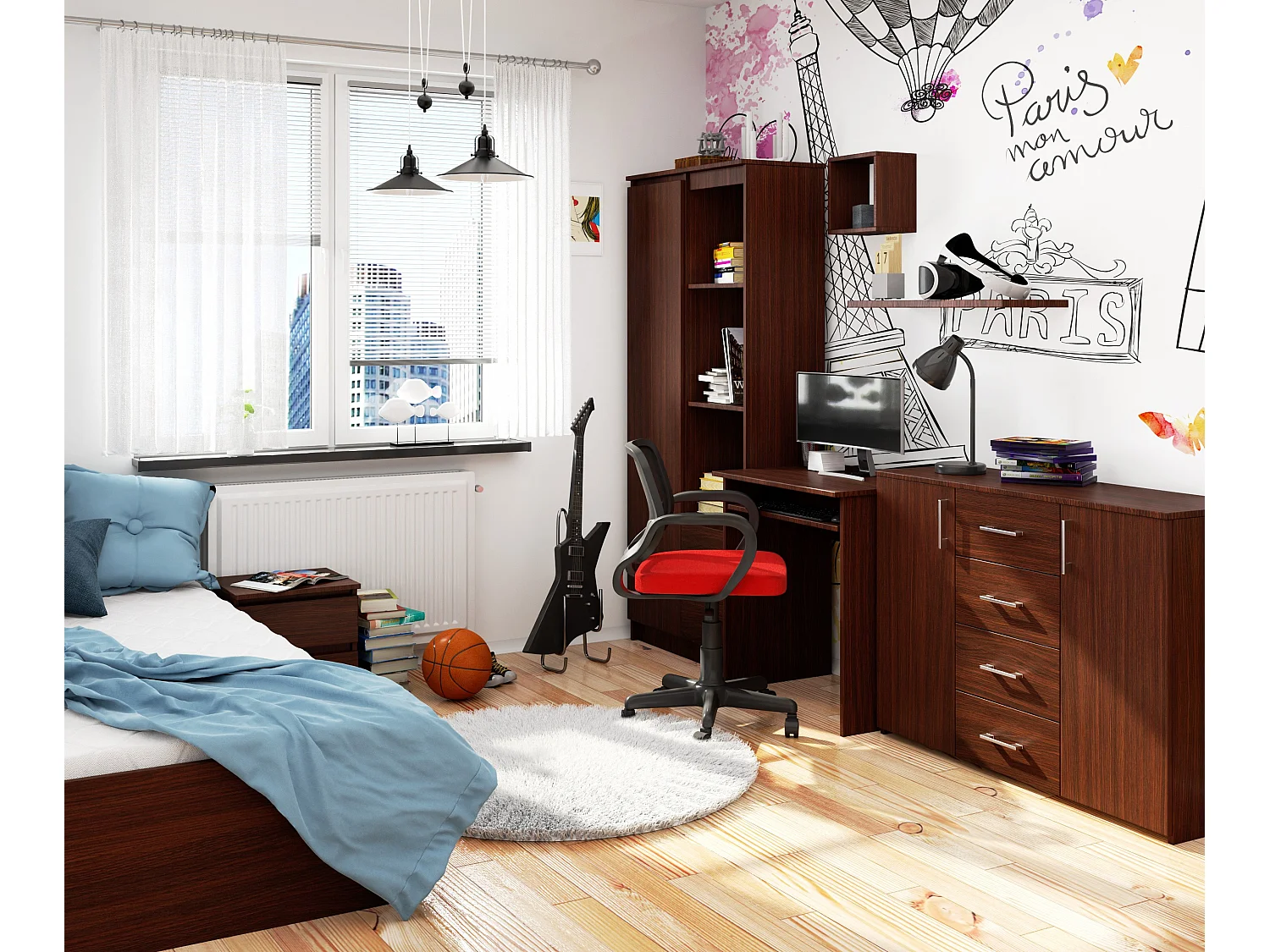 PC-Schreibtisch AKORD STAR in der Farbe Wenge und 1 Ablagen B68 x H74 x T51 cm