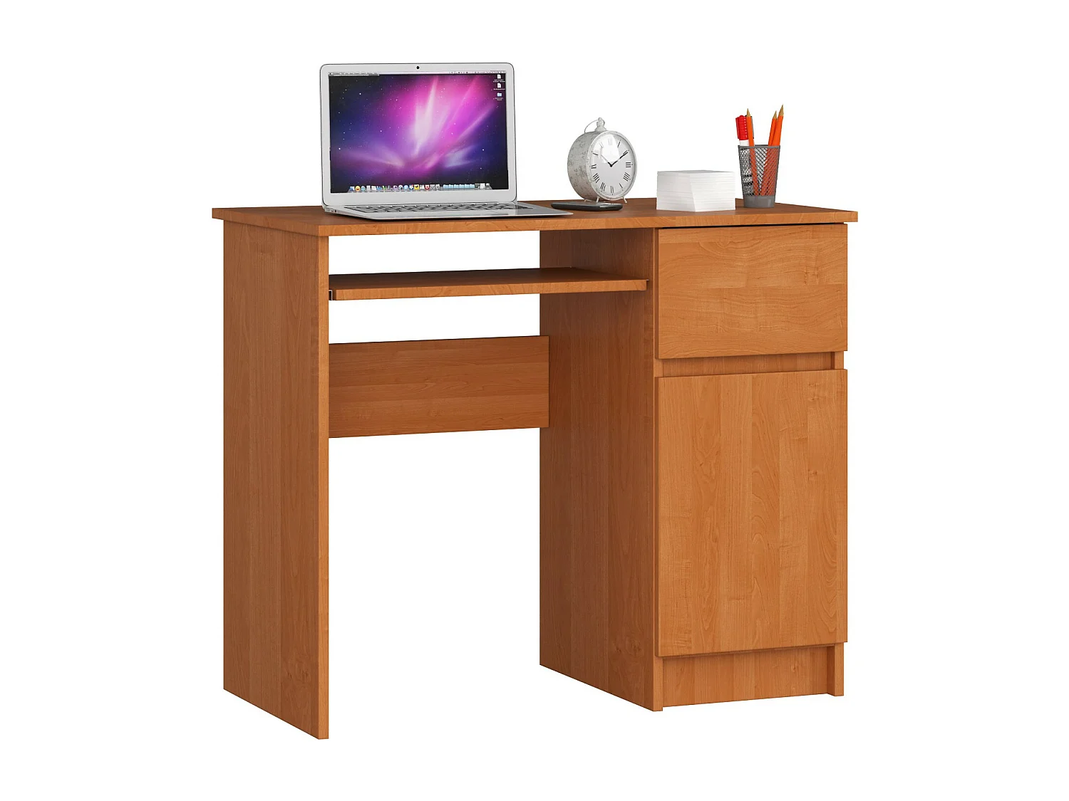 PC-Schreibtisch AKORD PIKSEL rechts in der Farbe Erle Schublade und 3 Ablagen B90 x H77 x T50 cm