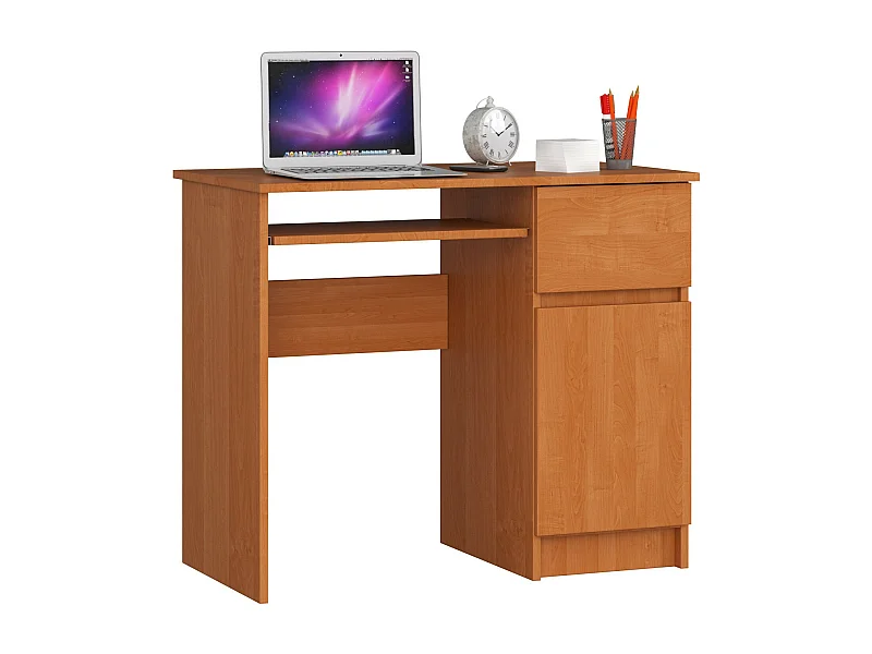Bureau d'ordinateur AKORD droit PIKSEL Aulne 90 cm 1 porte 1 tiroir façade Aulne 3 étagères 90x50x77 cm