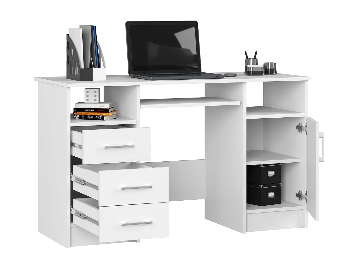 Scrivania AKORD ANA Bianco 124 cm 1 anta 3 cassetti 124x52x74 cm