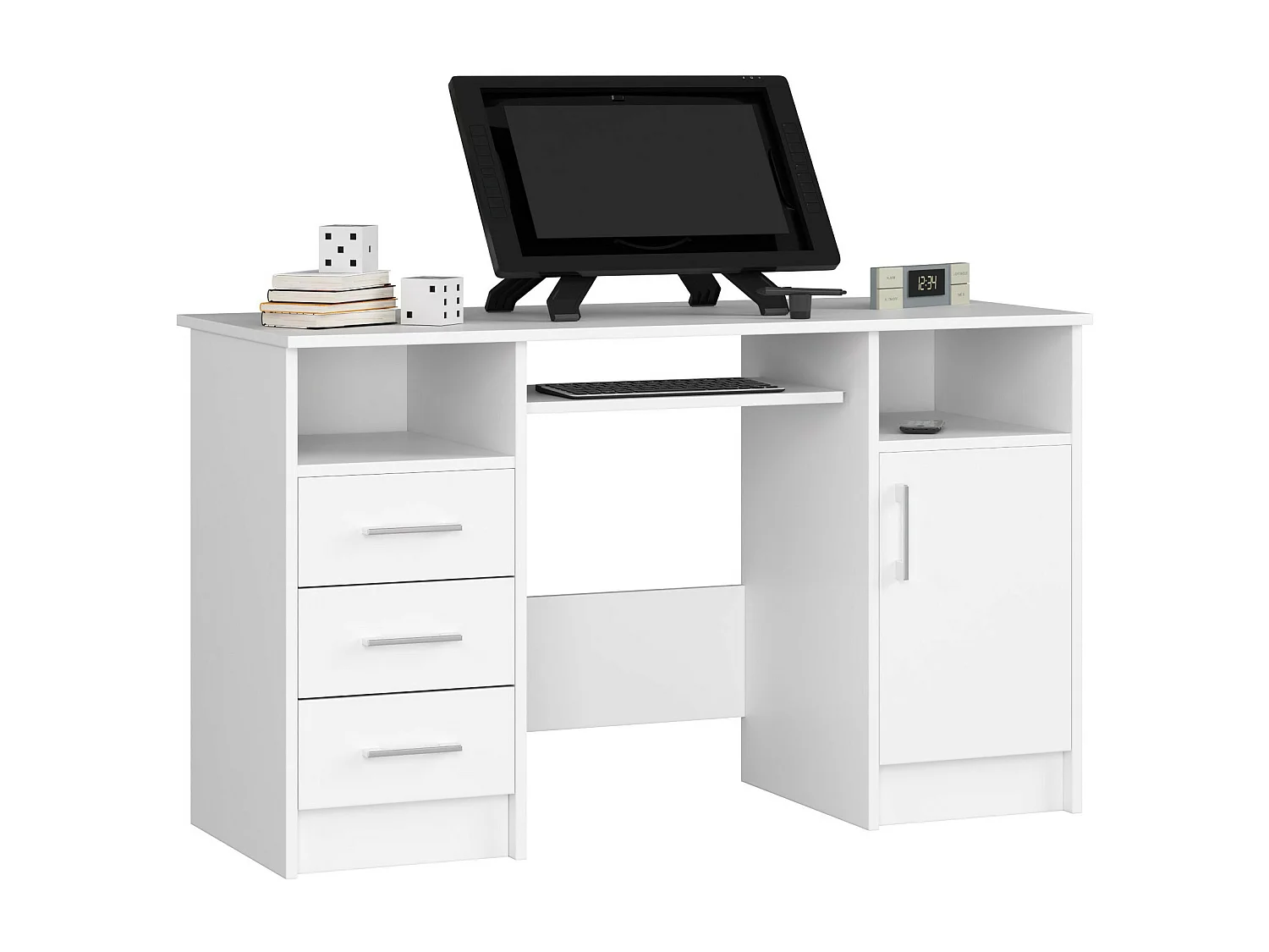 Bureau ANA met 3 Laden / Computerbureau / Computer Tafel / Bureautafel / Wit / 124 x 77 x 52 cm