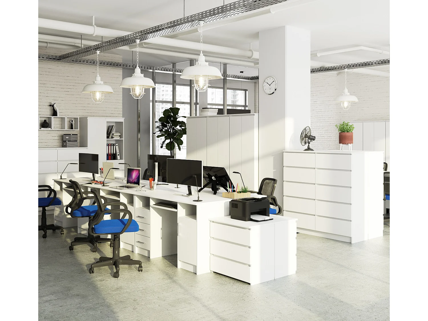 Bureau ANA met 3 Laden / Computerbureau / Computer Tafel / Bureautafel / Wit / 124 x 77 x 52 cm