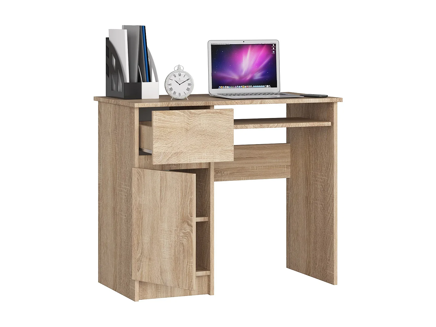 Bureau d'ordinateur AKORD gauche PIKSEL Chêne Sonoma 90 cm 1 porte 1 tiroir façade Chêne Sonoma 3 étagères 90x50x77 cm