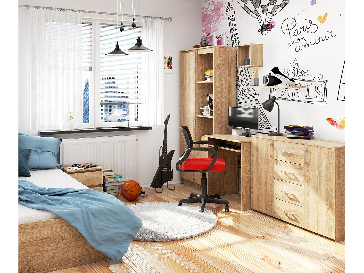 PC-Schreibtisch AKORD STAR in der Farbe Sonoma-Eiche und 1 Ablagen B68 x H74 x T51 cm