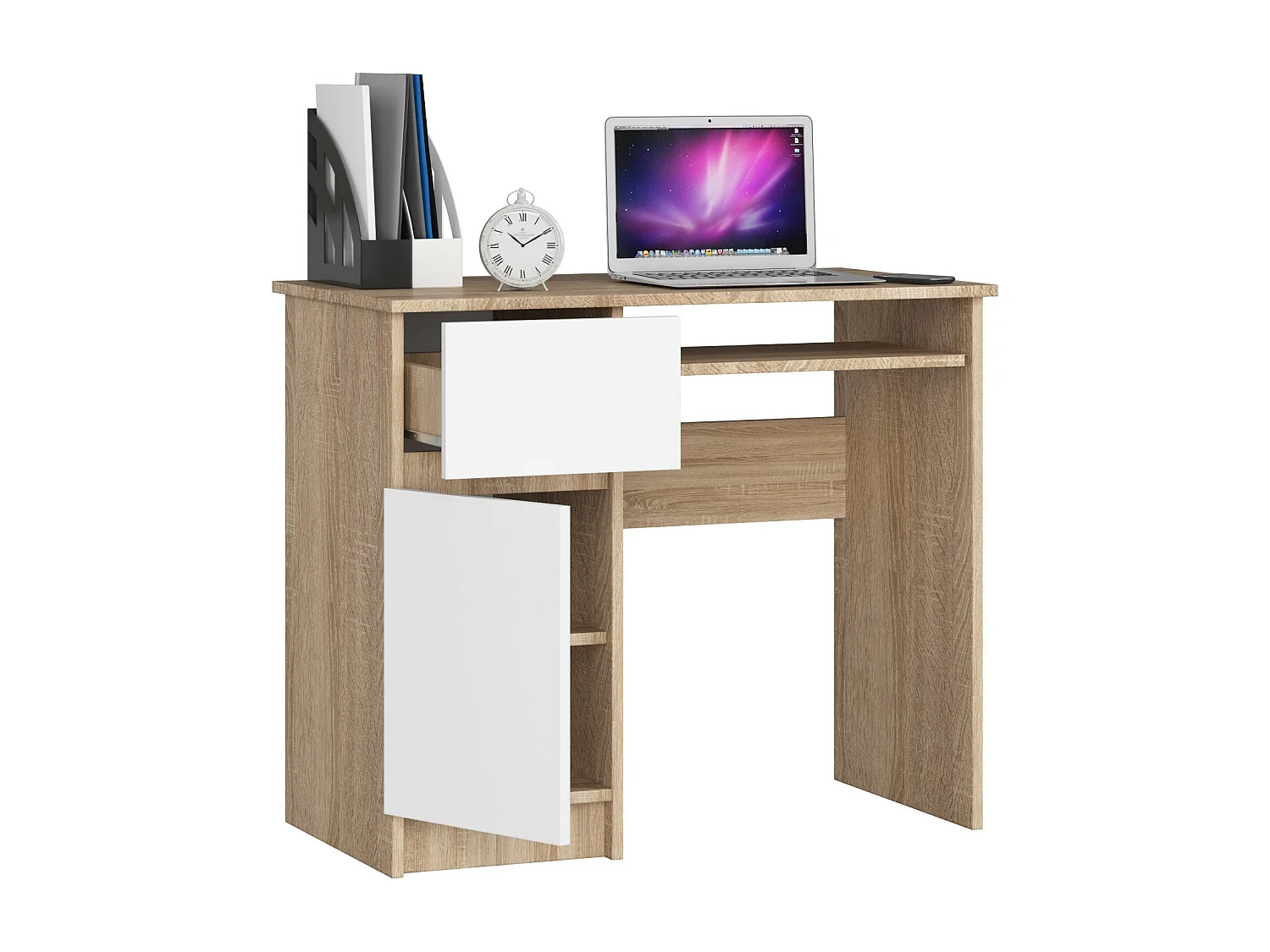 Computertafel 90 cm Links Piksel Sonoma Eiken/Wit