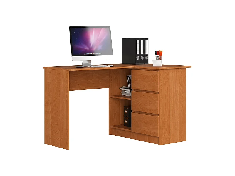 Eck-Schreibtisch AKORD B16 rechts in der Farbe Erle mit 3 Schubladen und 2 Ablagen B124 x H77 x T85 cm