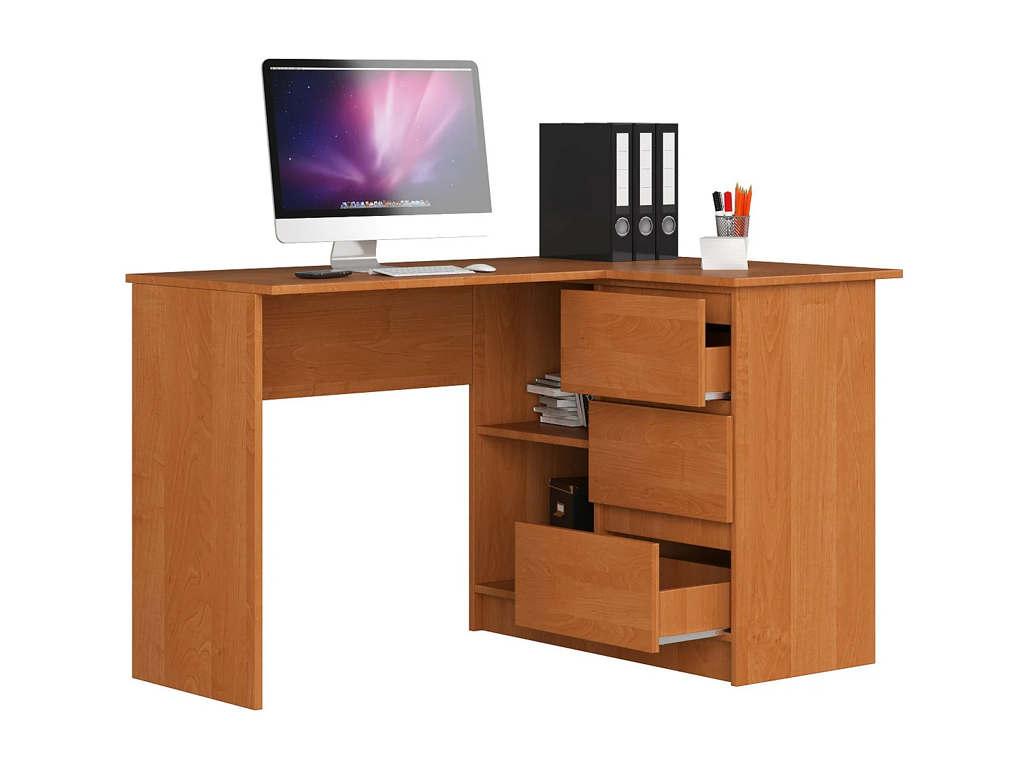 Hoekbureau B16 Rechterzijde Olijfgroen - 124x77x85 cm - 3 Lades - Olcha Mat Afwerking - Zelfmontage