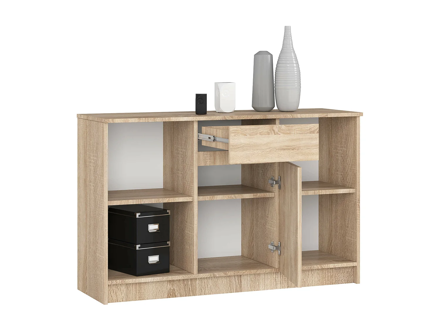 Sonoma Eiken Hoekmeubel Set B-17: Desk & Kast Met 6 Planken en Lade Lock Functie