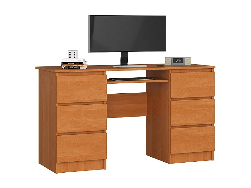 PC-Schreibtisch AKORD A11 in der Farbe Erle mit 6 Schubladen B135 x H77 x T50 cm