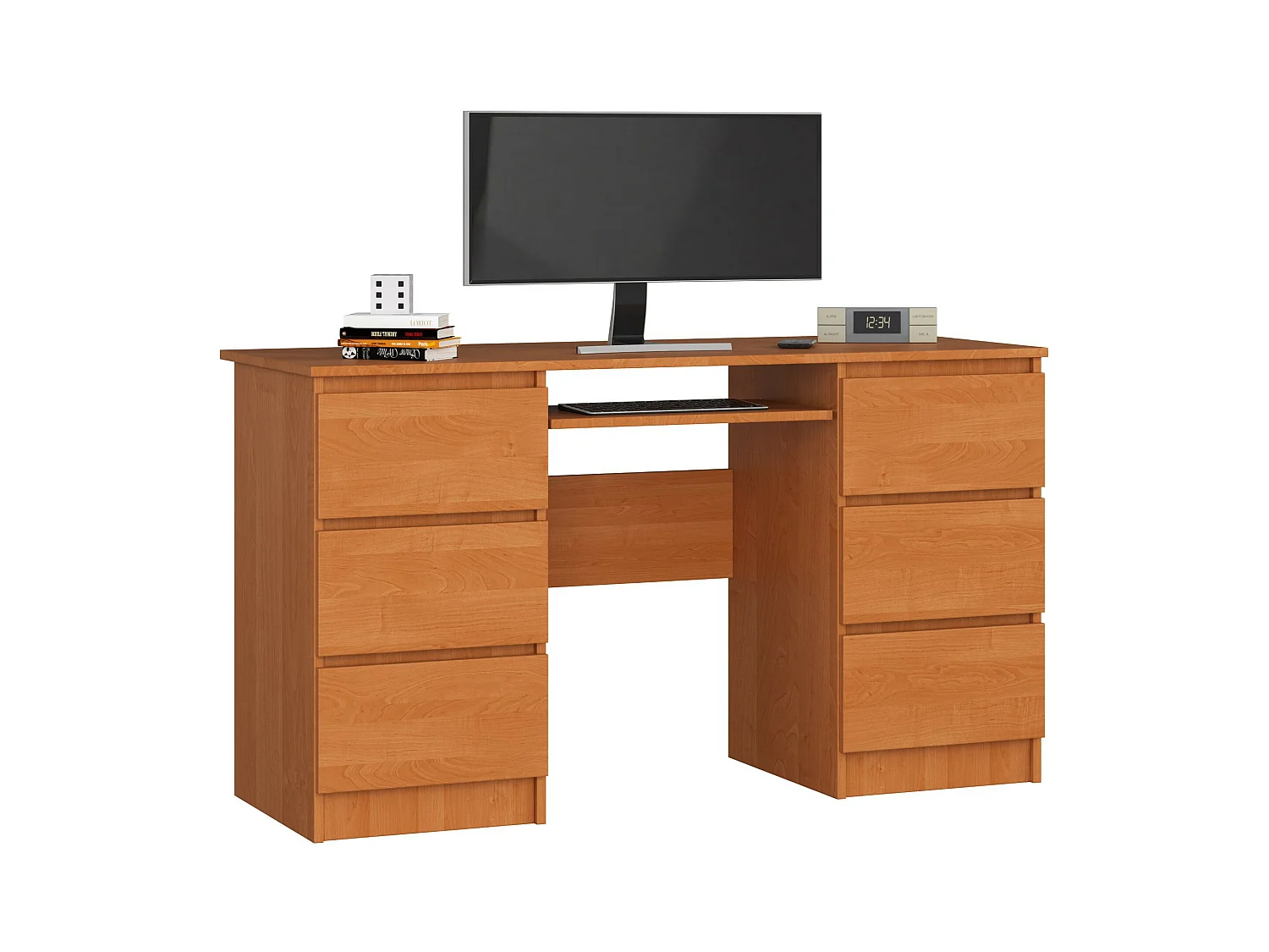 Bureau d'ordinateur AKORD A11 Aulne 135 cm 6 tiroirs façade Aulne 135x50x77 cm