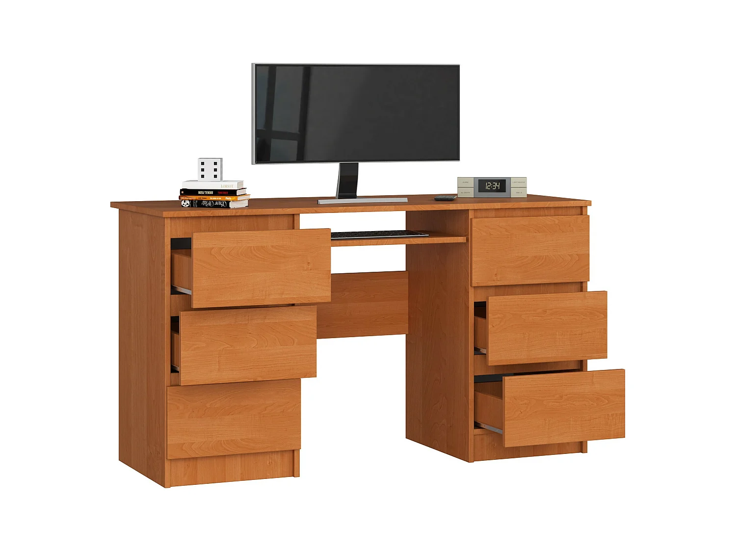 Bureau d'ordinateur AKORD A11 Aulne 135 cm 6 tiroirs façade Aulne 135x50x77 cm