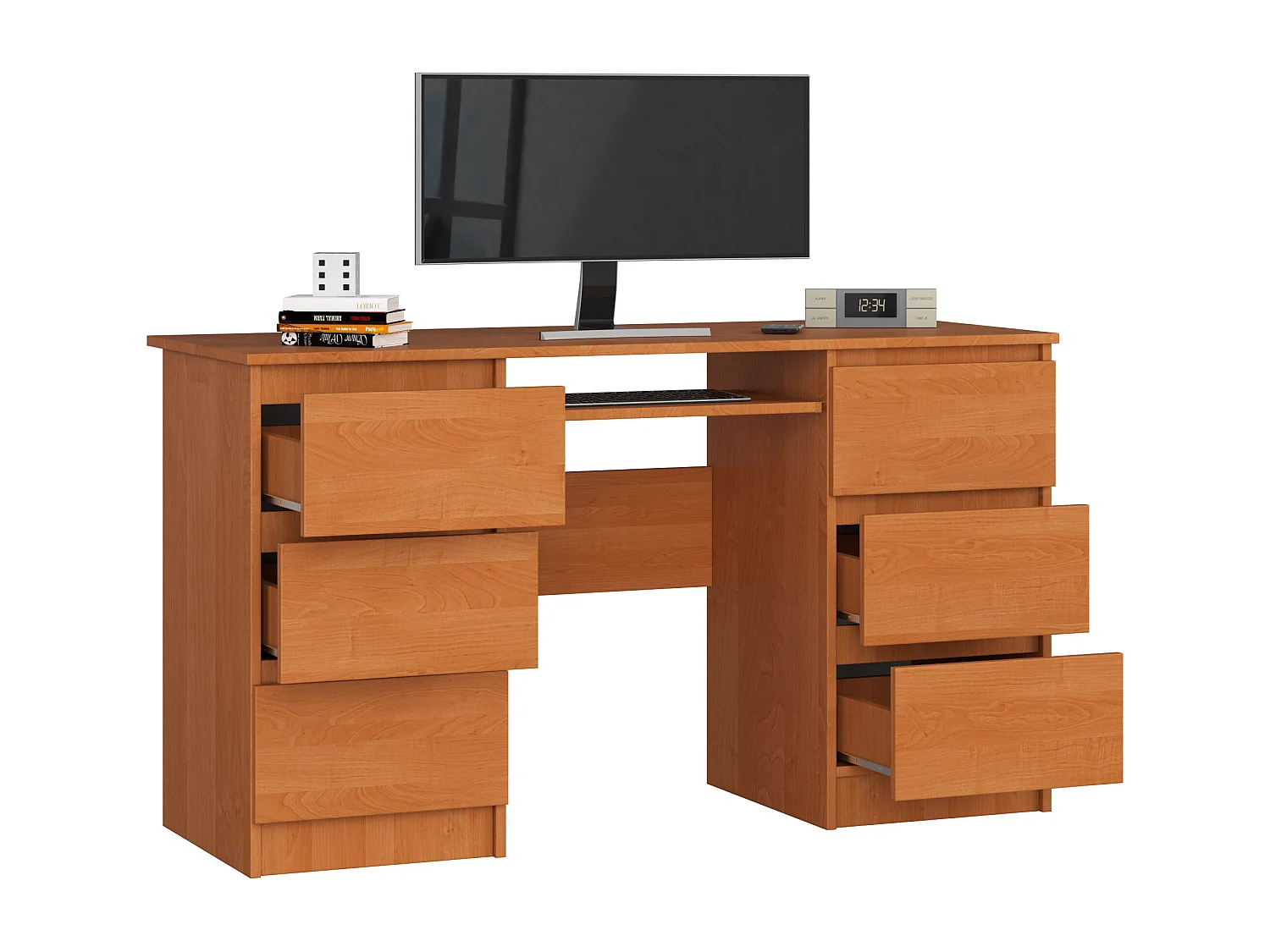 Bureau d'ordinateur AKORD A11 Aulne 135 cm 6 tiroirs façade Aulne 135x50x77 cm
