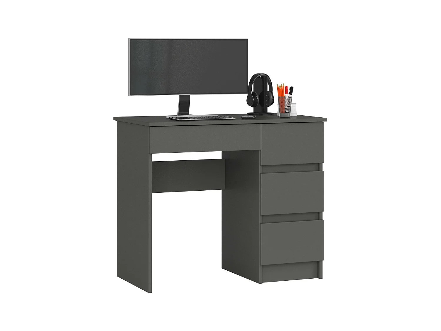 Bureau d'ordinateur AKORD droit A7 Gris Graphite 90 cm 4 tiroirs façade Gris Graphite 90x50x77 cm