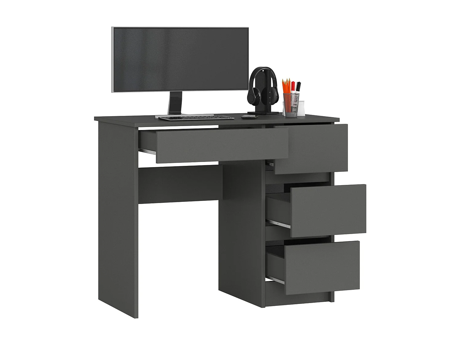 Bureau d'ordinateur AKORD droit A7 Gris Graphite 90 cm 4 tiroirs façade Gris Graphite 90x50x77 cm
