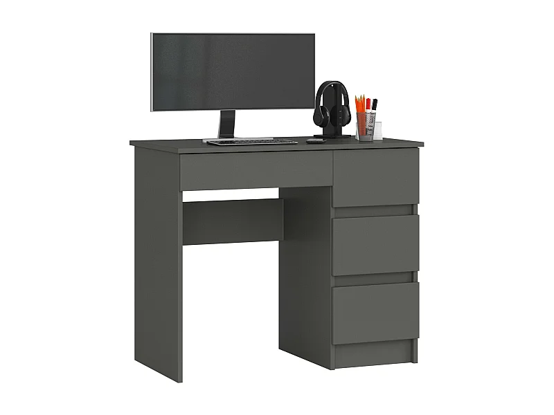 Bureau d'ordinateur AKORD droit A7 Gris Graphite 90 cm 4 tiroirs façade Gris Graphite 90x50x77 cm