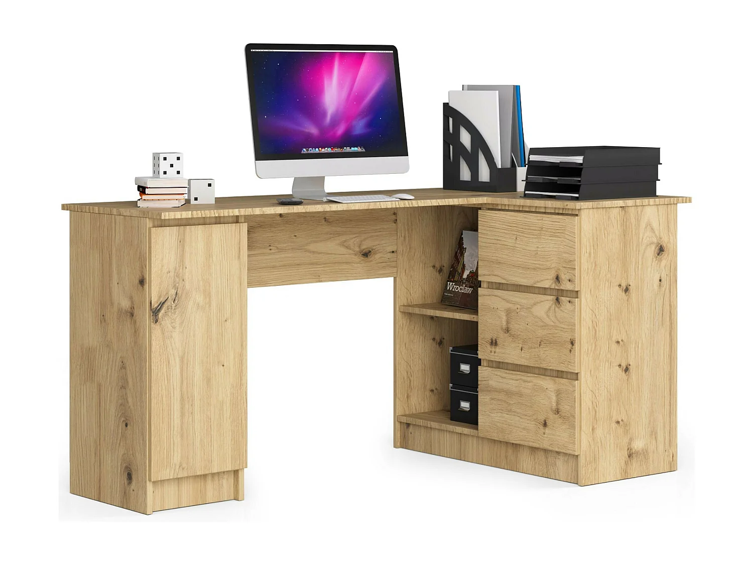 Hoekbureau Rechts B20 / Computerbureau / Computer Tafel / Bureautafel Rechts / Artisan Eik / 155 x 77 x 85 cm