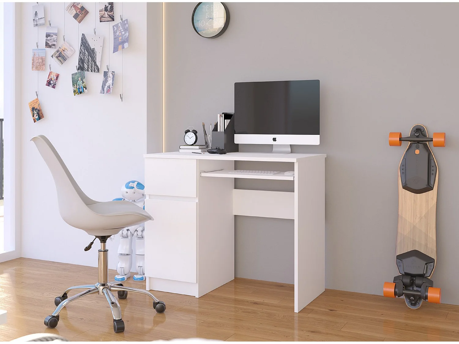 Bureau Links PIKSEL / Computerbureau / Computer Tafel / Bureautafel Rechts / Wit / 90 x 77 x 50 cm