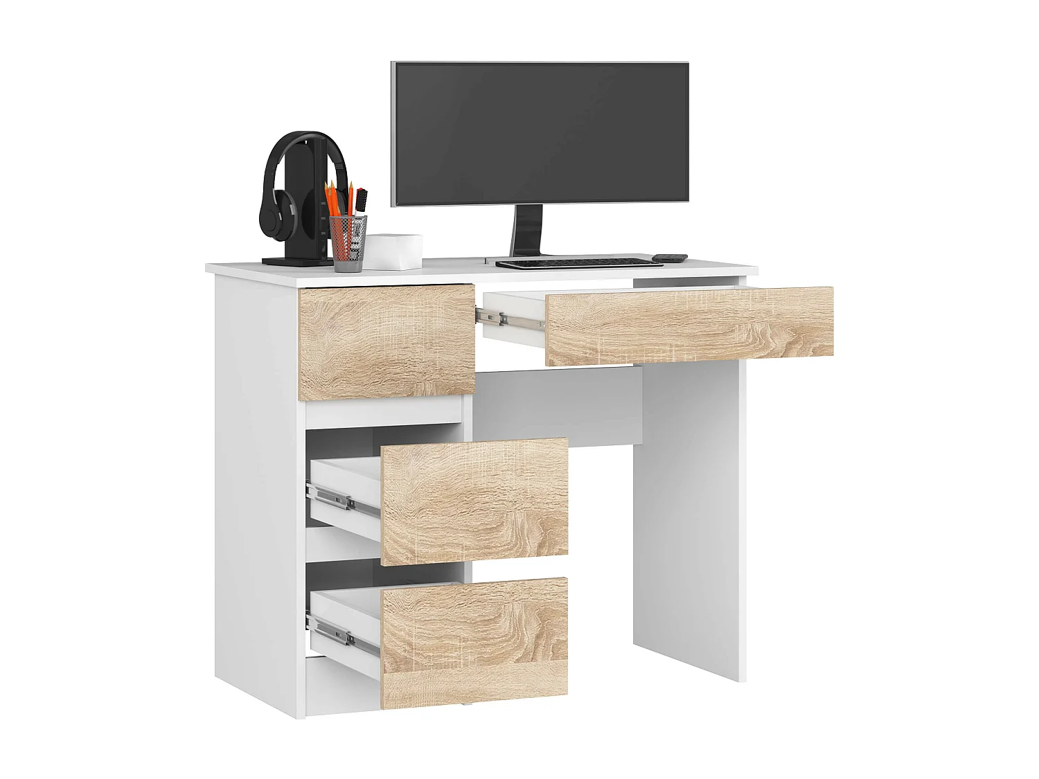 Bureau Links A-7 / Computerbureau / Computer Tafel / Bureautafel Links / Wit – Sonoma Eik/ 90 x 77 x 50 cm