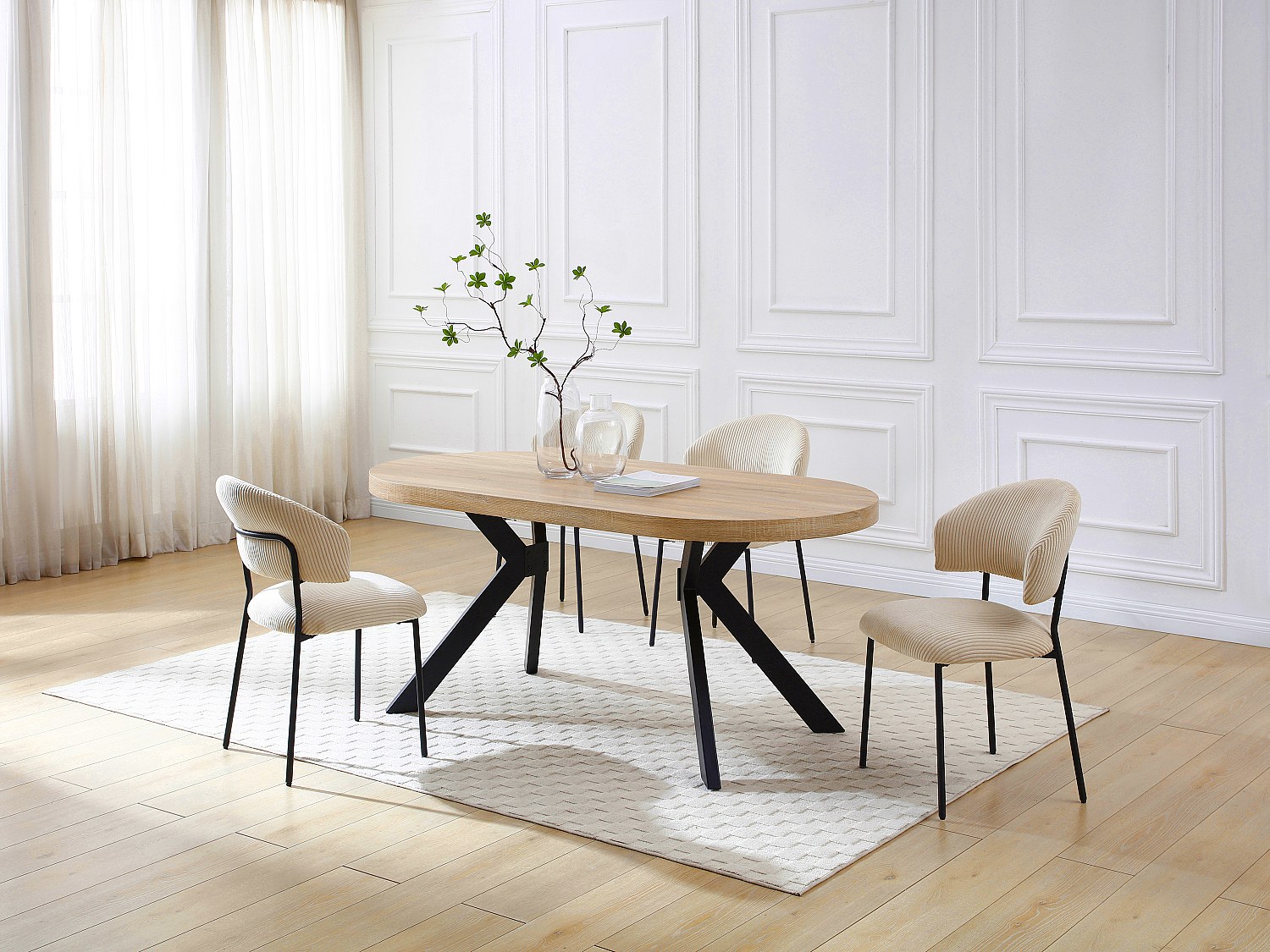 Esstisch - 6 Personen - MDF & Stahl - Helles Holz & Schwarz - KOMONI günstig online kaufen