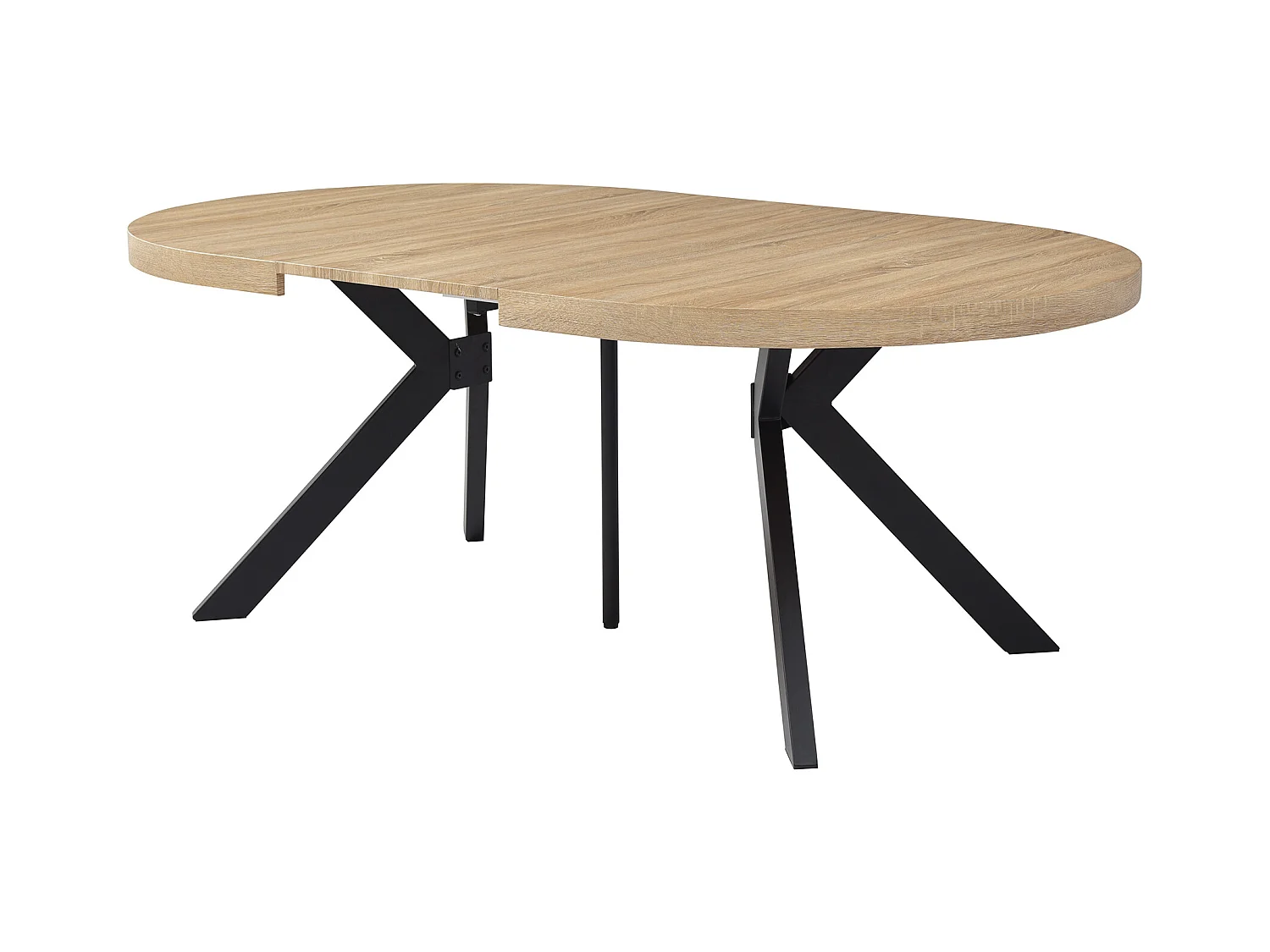 Mesa de comedor extensible 6 a 12 comensales de MDF y acero - Natural claro y negro - KOMONI