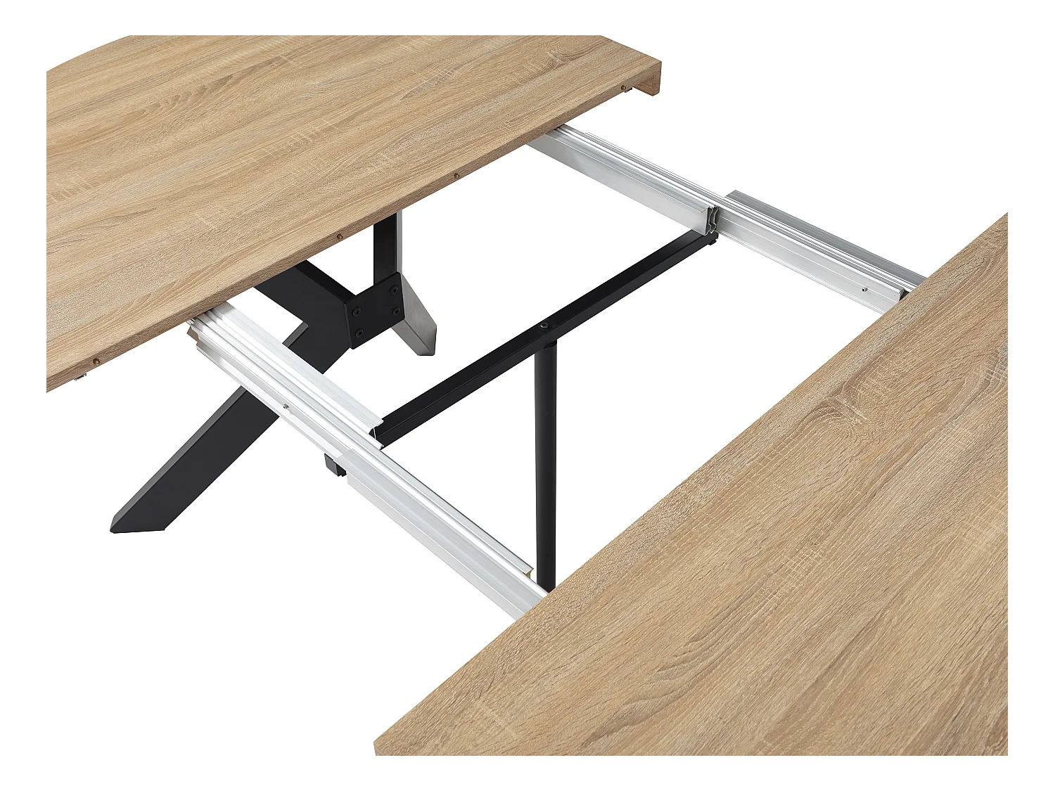Mesa de comedor extensible 6 a 12 comensales de MDF y acero - Natural claro y negro - KOMONI