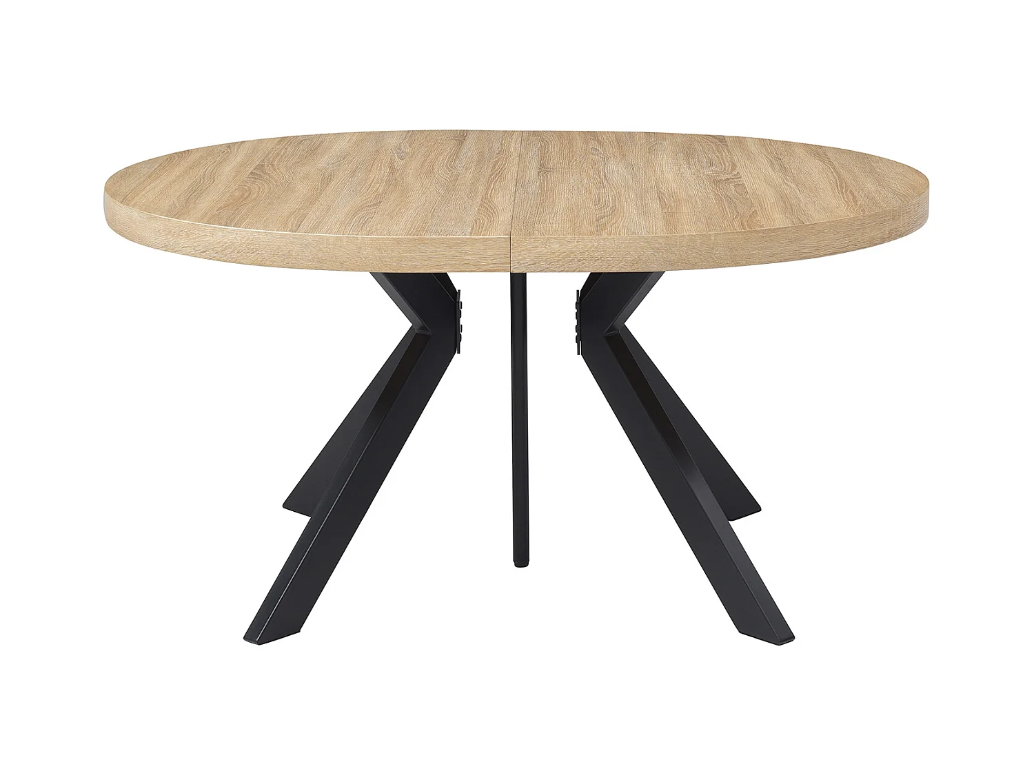 Mesa de comedor extensible 6 a 12 comensales de MDF y acero - Natural claro y negro - KOMONI