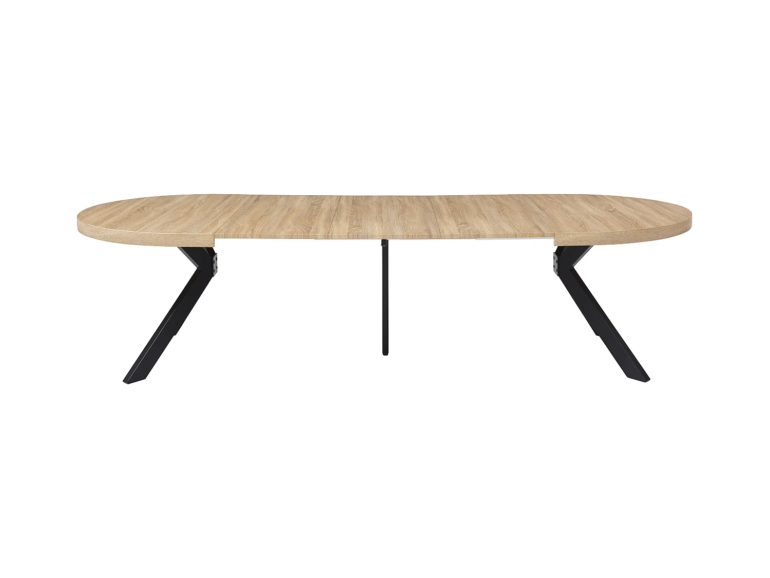 Mesa de comedor extensible 6 a 12 comensales de MDF y acero - Natural claro y negro - KOMONI