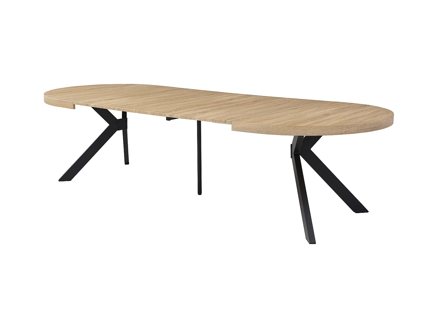Mesa de comedor extensible 6 a 12 comensales de MDF y acero - Natural claro y negro - KOMONI