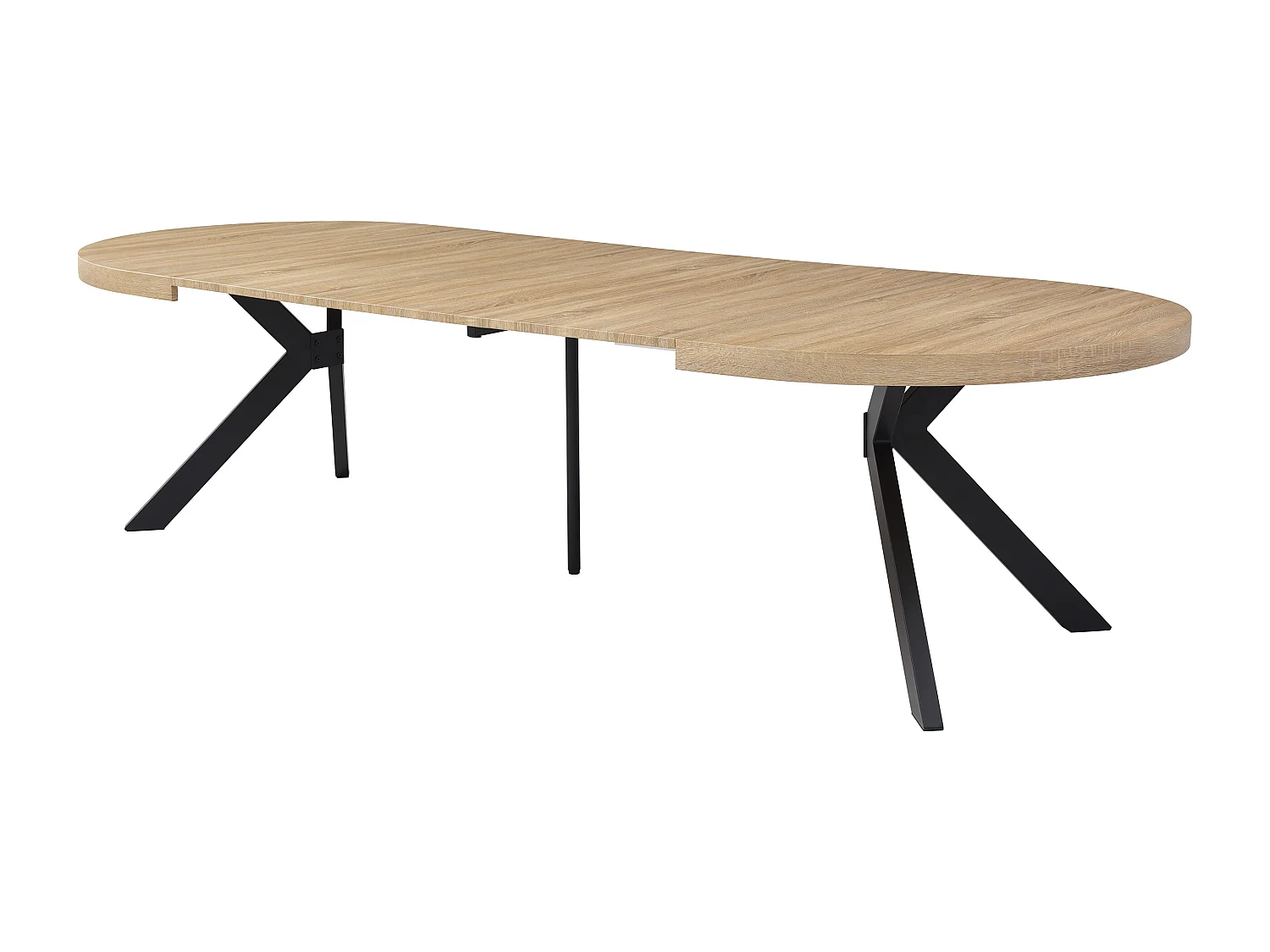 Utdragbart matbord för 6 till 12 kuvert i MDF och stål - Ljust naturligt och svart - KOMONI