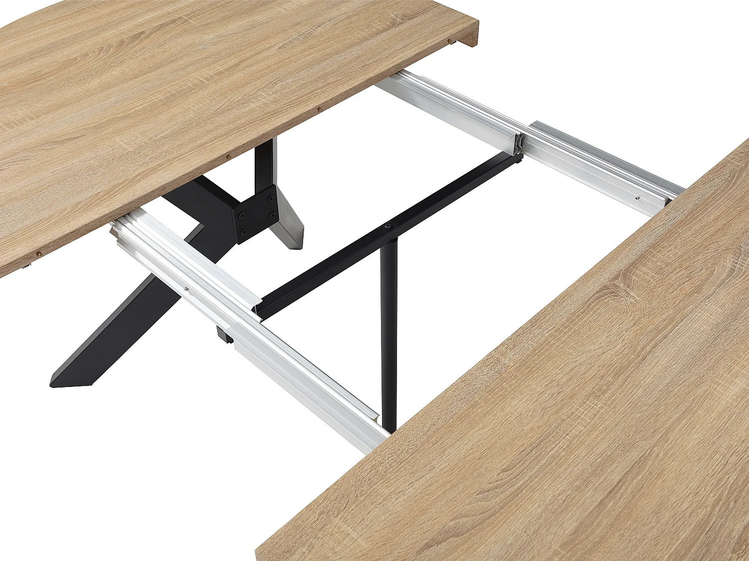 Utdragbart matbord för 6 till 12 kuvert i MDF och stål - Ljust naturligt och svart - KOMONI