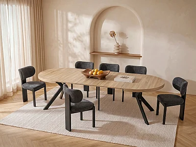 Tavolo da pranzo allungabile da 6 a 12 coperti in MDF e Acciaio Naturale chiaro e Nero - KOMONI