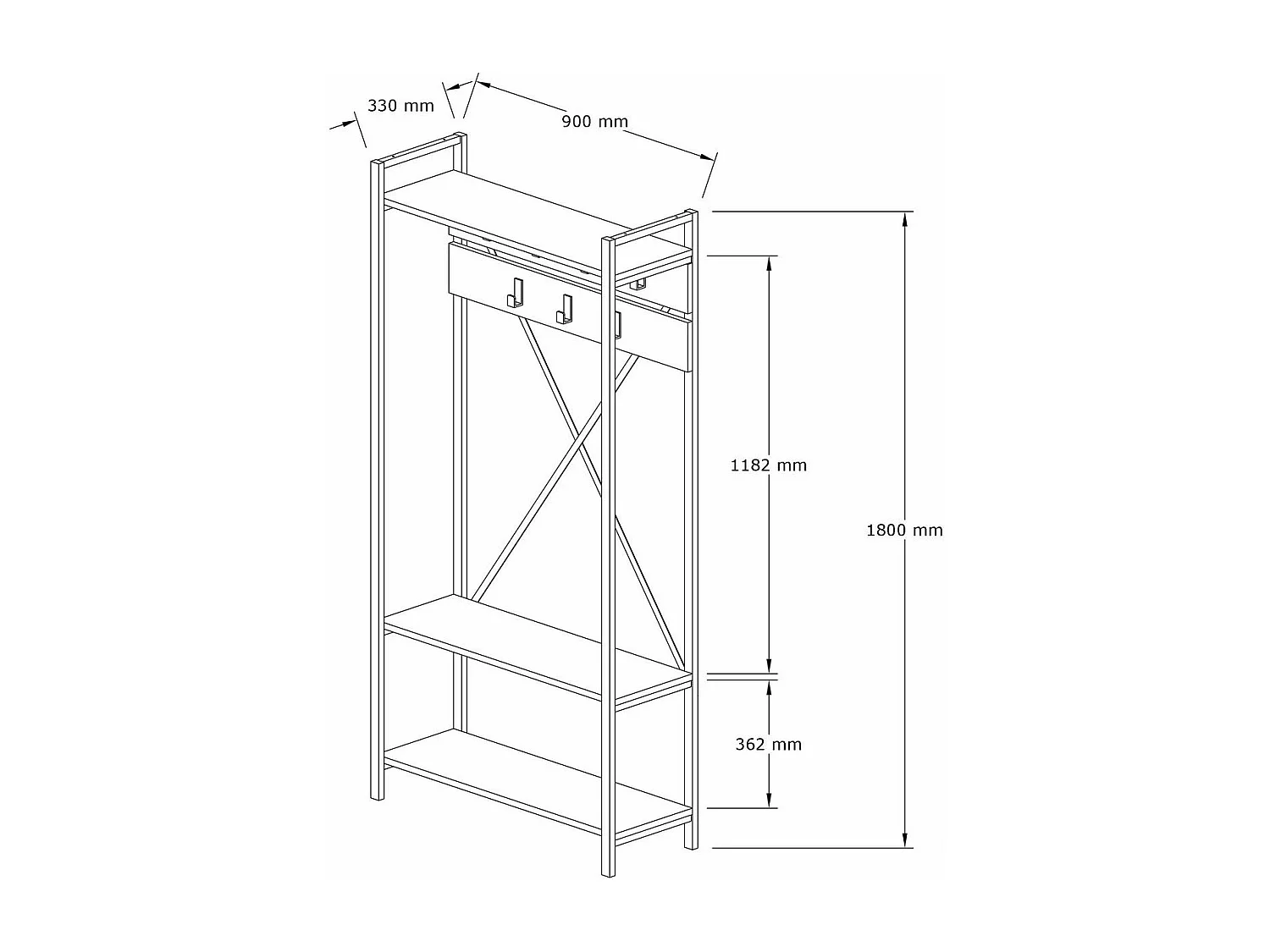 Meuble d'entrée Jophiel H180cm Bois et Noir