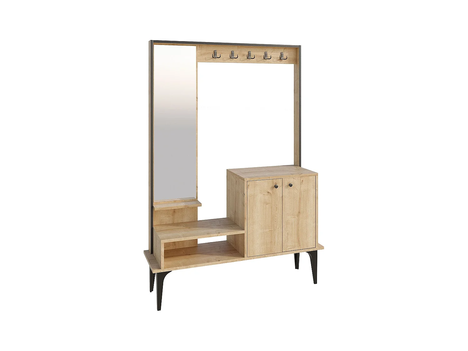 Meuble d'entrée avec miroir Shader H170cm Chêne clair