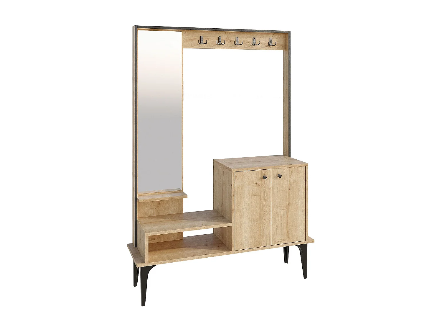 Meuble d'entrée avec miroir Shader H170cm Chêne clair