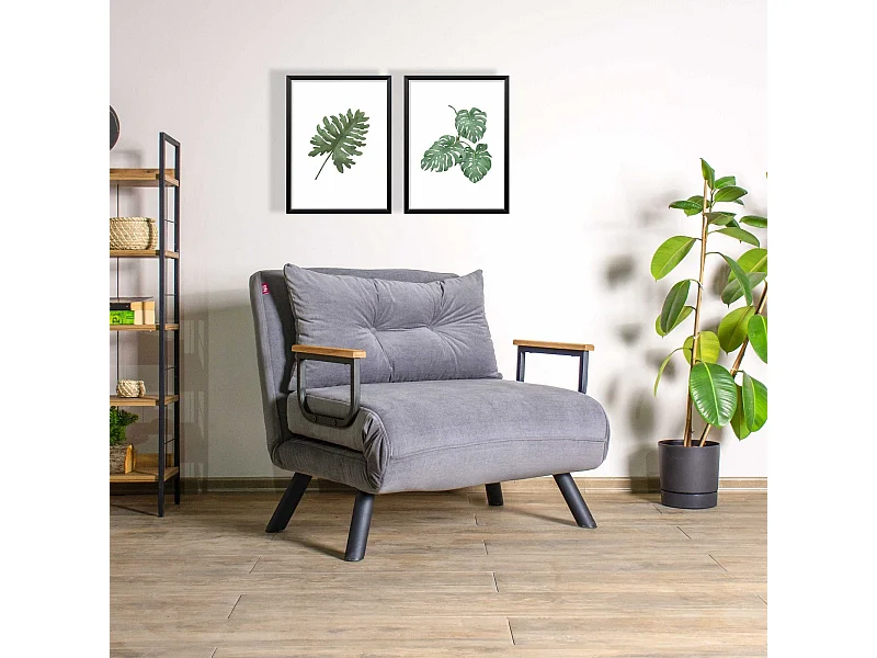 Fauteuil convertible Yolanda Métal Noir et Tissu Gris