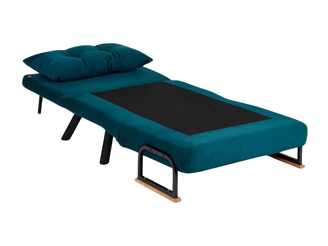 Fauteuil convertible Yolanda Métal Noir et Tissu Bleu canard