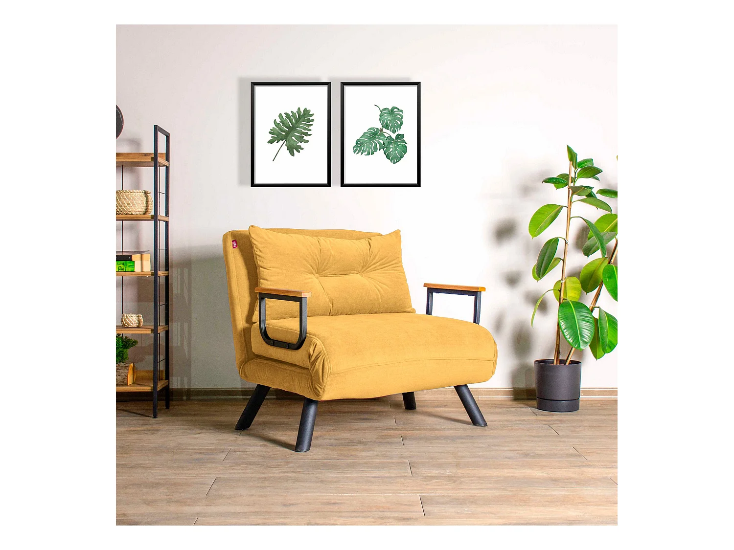 Fauteuil convertible Yolanda Métal Noir et Tissu Jaune