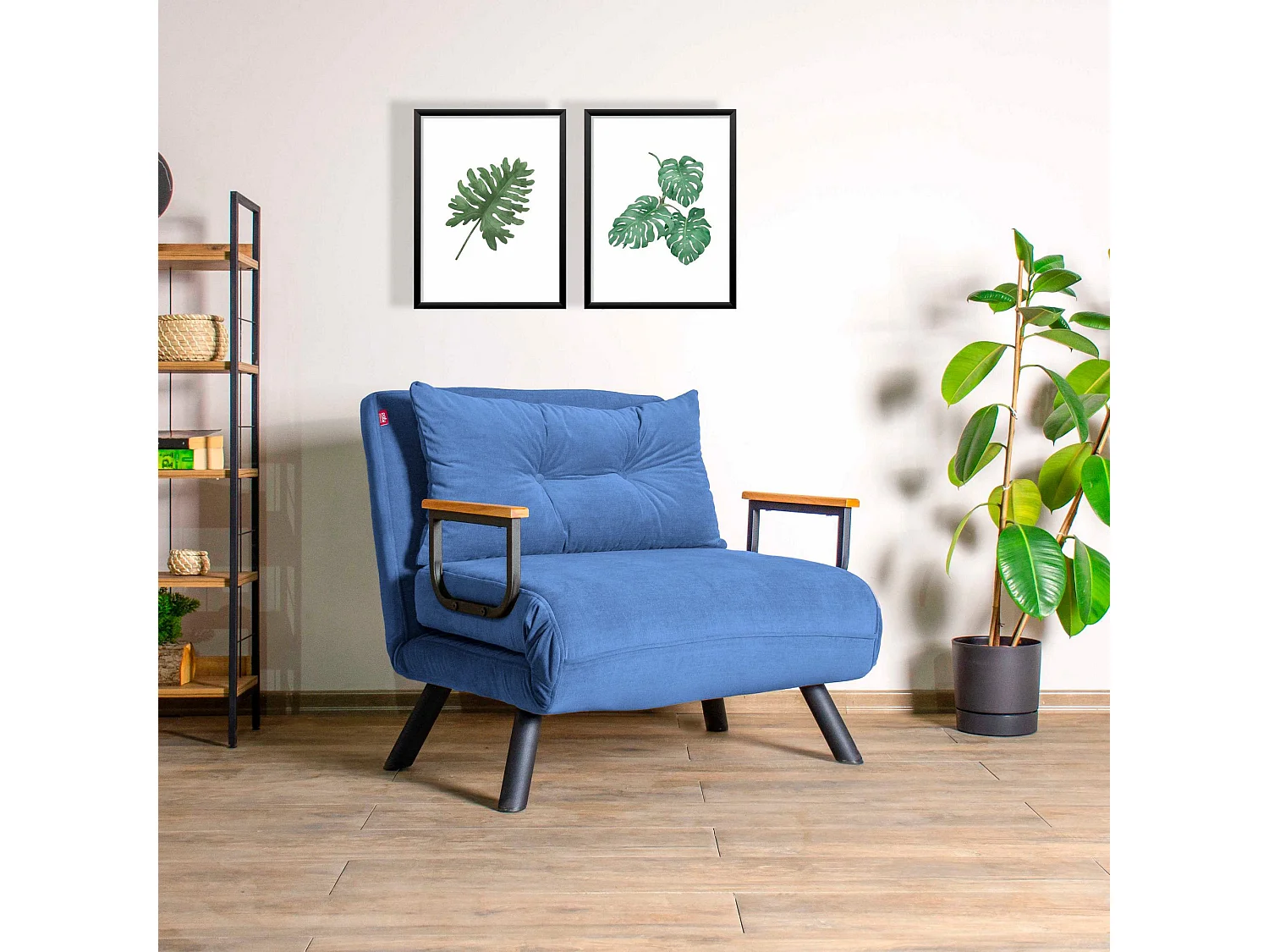 Poltrona-cama moderna de 1 lugar – 175cm x 60cm – azul – metal