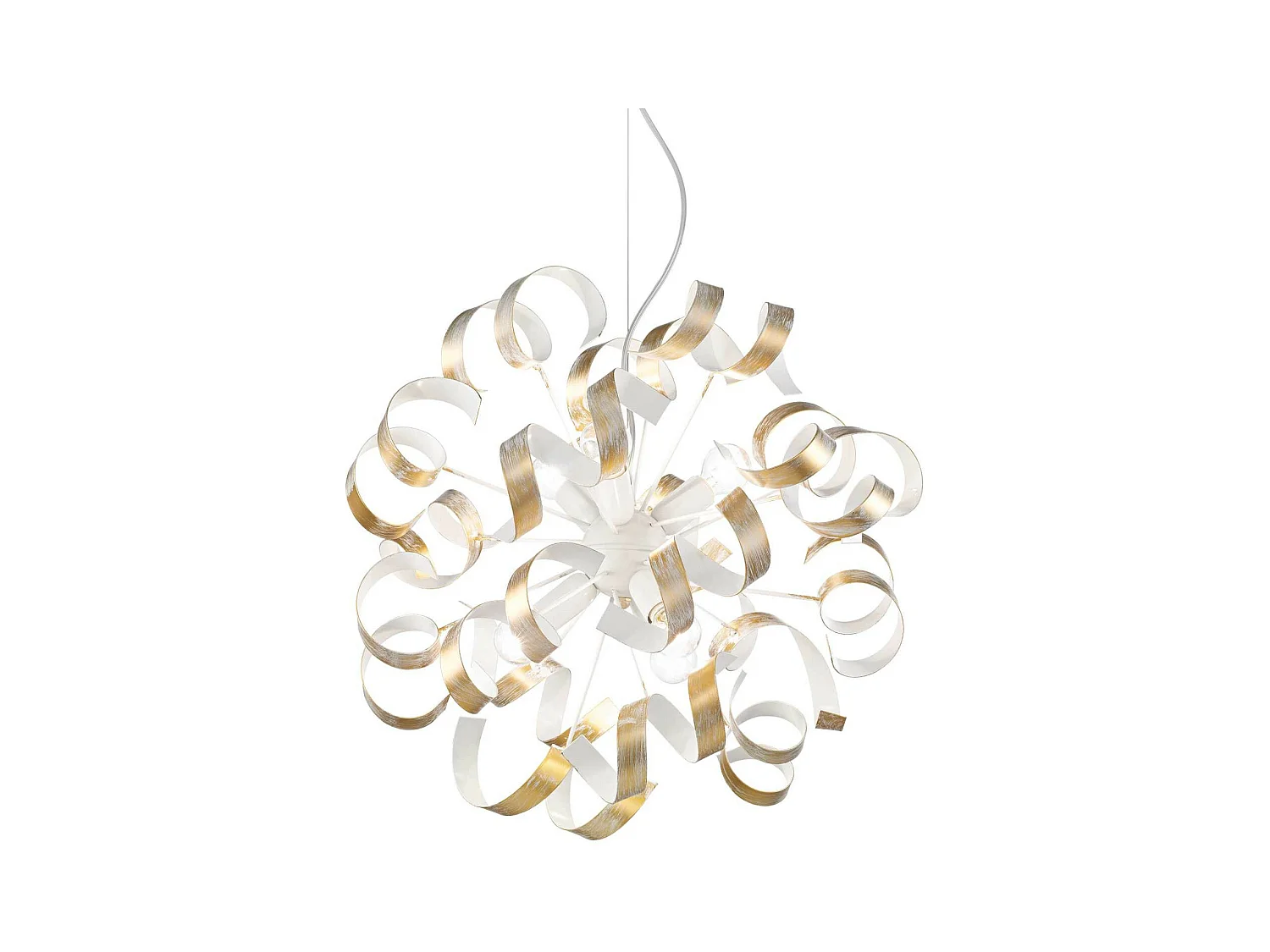 Ronde kroonluchter met metalen krullen met gouden afwerking