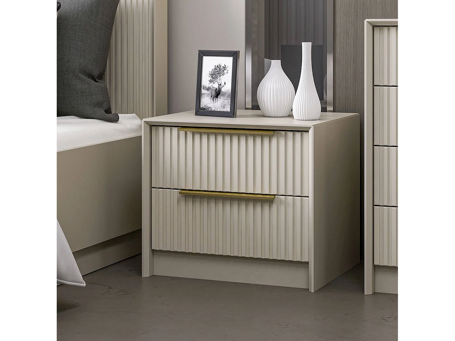 Table de chevet 2 tiroirs Eurybie Beige