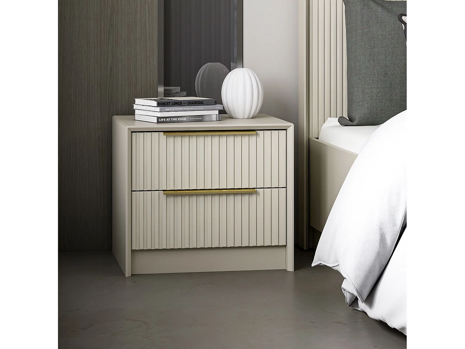 Table de chevet 2 tiroirs Eurybie Beige