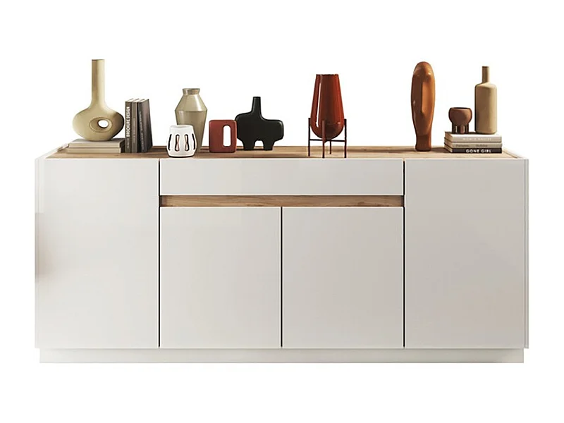 Buffet 4 portes 1 tiroir collection FANZY. Coloris blanc laqué & chêne Cadiz