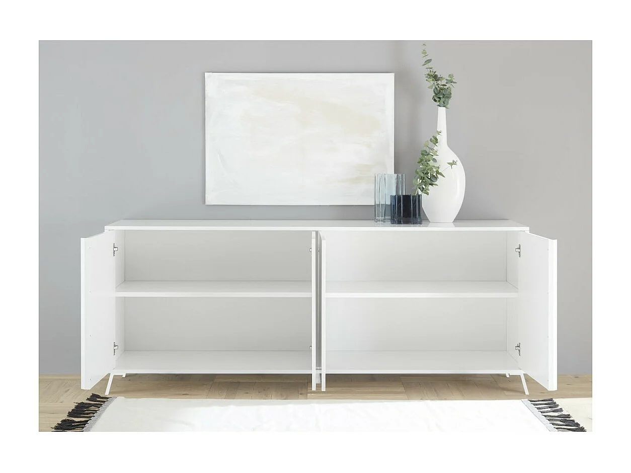 Design bibliotheek met glazen deuren en ingebouwde LED-verlichting, glanzend wit gelakt/licht eiken, URBAN collectie