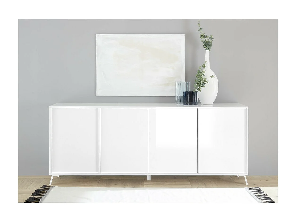 Design bibliotheek met glazen deuren en ingebouwde LED-verlichting, glanzend wit gelakt/licht eiken, URBAN collectie