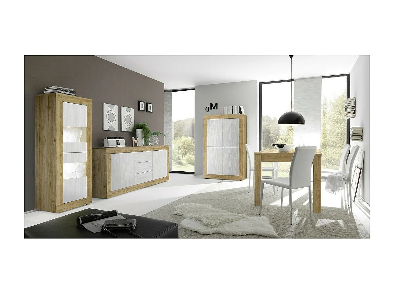 Design buffet met 4 deuren uit de ACCESS-collectie. Kleuren wit en licht eiken.