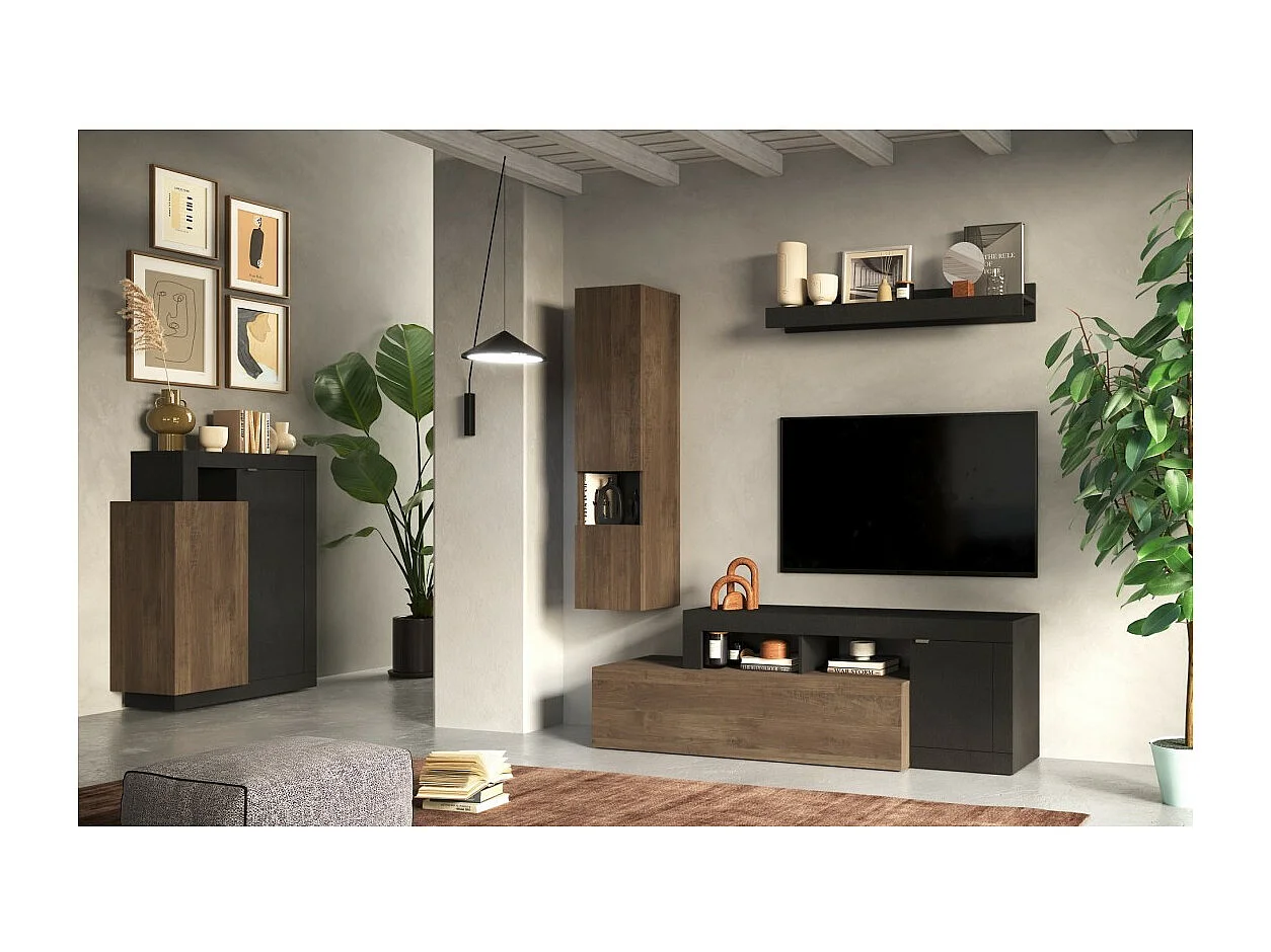 Buffet design com 2 portas coleção DOMI. Cor cinza antracite \\ carvalho escuro