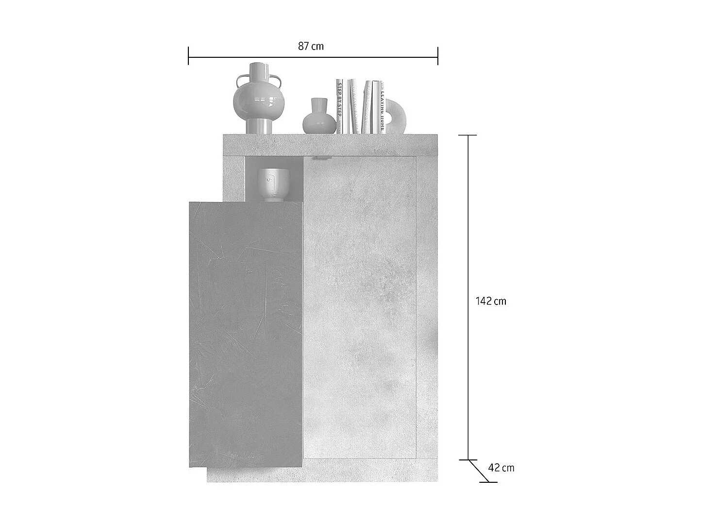 Meuble TV 1 porte 2 tiroirs, collection DOMI, gris anthracite/chêne foncé, pour salon design