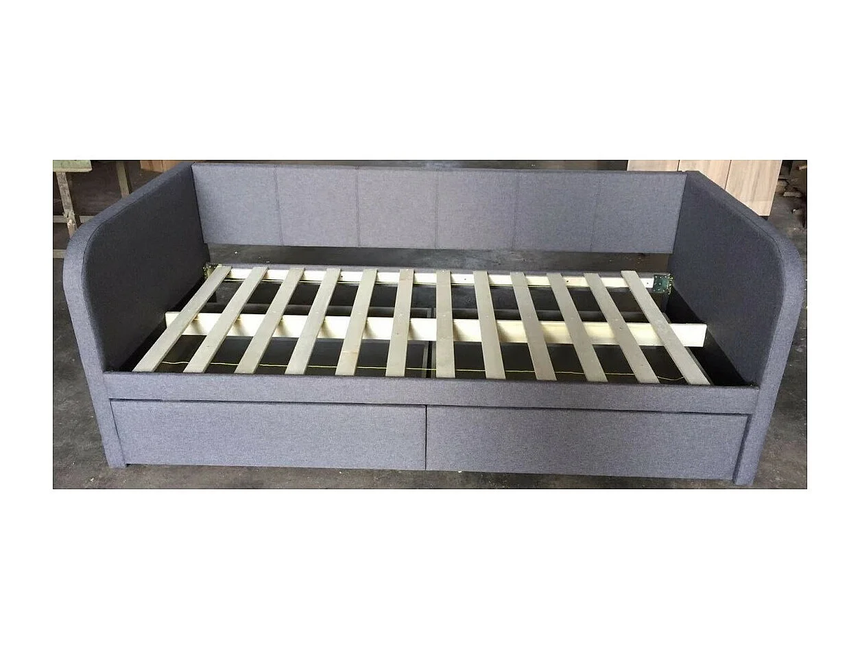 Canapé lit ZITO – 90x200 cm coloris gris avec deux tiroirs et sommier inclus