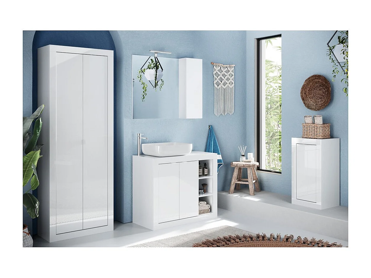 Armoire de salle de bains, 2 portes, collection ISORA. Coloris blanc brillant