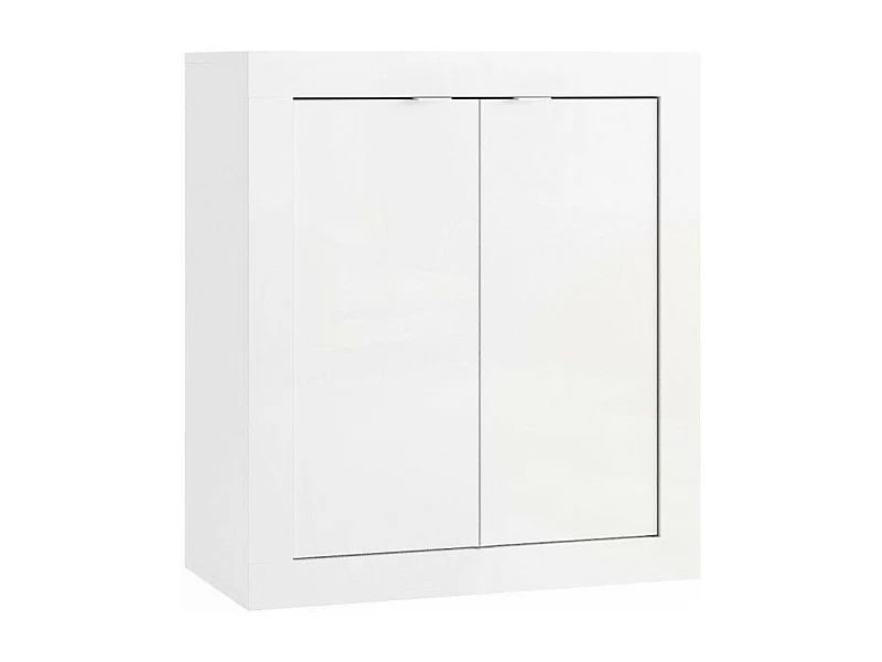 Meuble de salle de bains ISORA – 2 portes, 2 étagères – Blanc laqué brillant – Design moderne